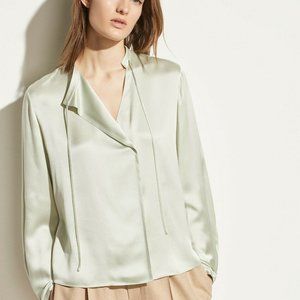 NEW Vince Tie Neck Silk Blouse in Mint Pastel Green XS